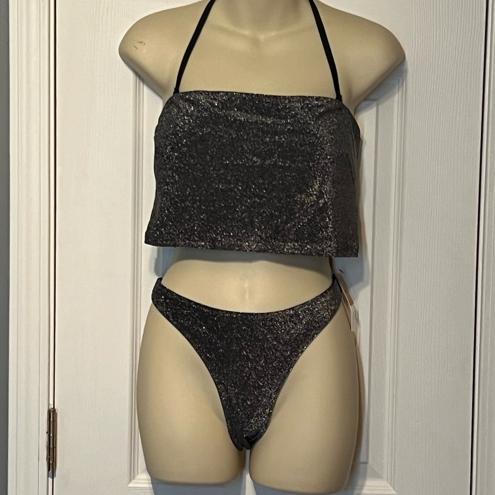 PINK Victoria secret black shimmer swimsuit